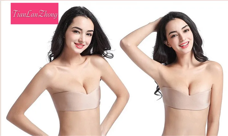 100 pcs Newest Sexy Woman Push Up Self-Adhesive Silicone Bust Front Closure One Piece Seamless Strapless Invisible One-piece Bra