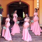 Женское длинное платье подружки невесты, розовое платье в африканском стиле с аппликацией русалки, с вырезом горловины, для гостей свадьбы