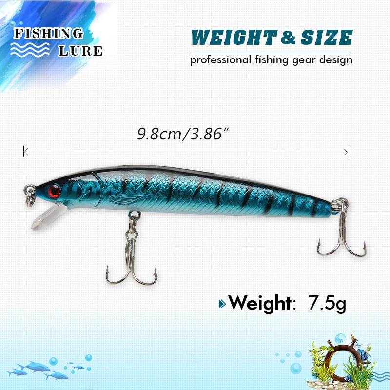 DONQL Minnow жесткая приманка для рыбалки 10 см 7 5 г с тройными крючками 3D глаза Воблер