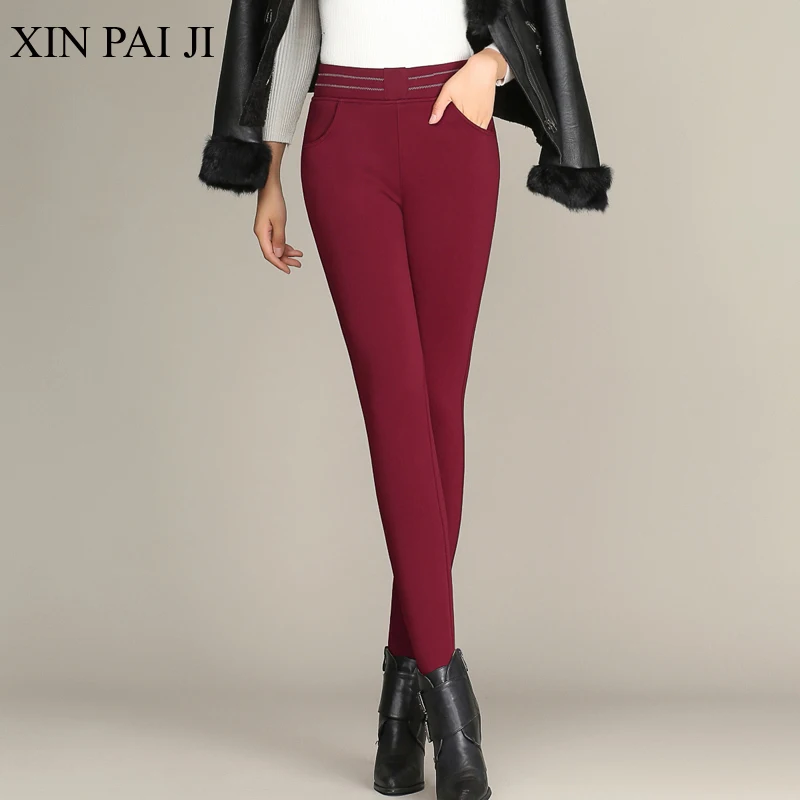 2017 Winter Women Pants Warm Plus Thick Velvet Slim High Waist Stretch Pencil Female Trousers Large size 6XL | Женская одежда