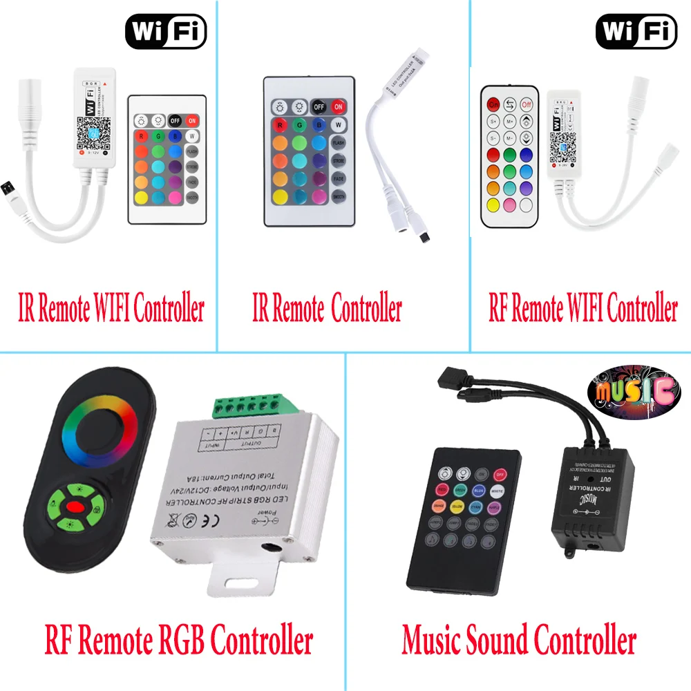 Светодиодный wifi контроллер rgb контроллер 24Key IR RF пульт дистанционного управления 5Key 18A RGB музыкальный звуковой светильник для RGB светодиодной ленты