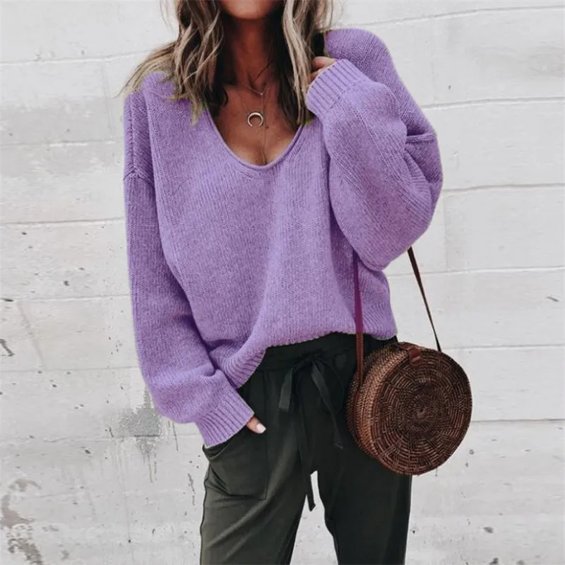 European and American Women's Loose Casual Sweater Jacket Fashion Baitao College style V-neck long Sleeve Spring | Женская одежда