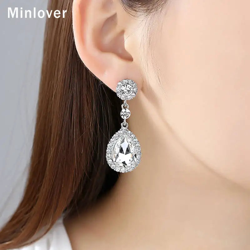 Minlover 2018 New Silver Color Austrian Crystal Classic Teardrop Earrings for Women Environmental Christmas Gifts EH070 | Украшения и