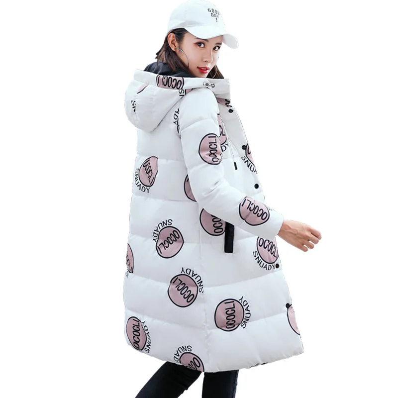 2017 Модные женские зимние куртки и пальто больших размеров с принтом длинные
