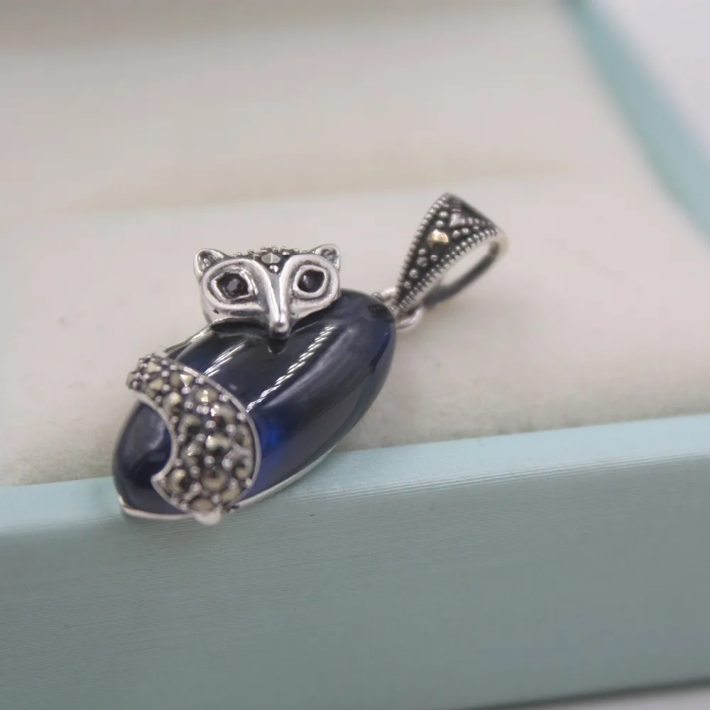 Sterling S925 Серебряный кулон для Для женщин леди девушка синий корунд Циркон Фокс