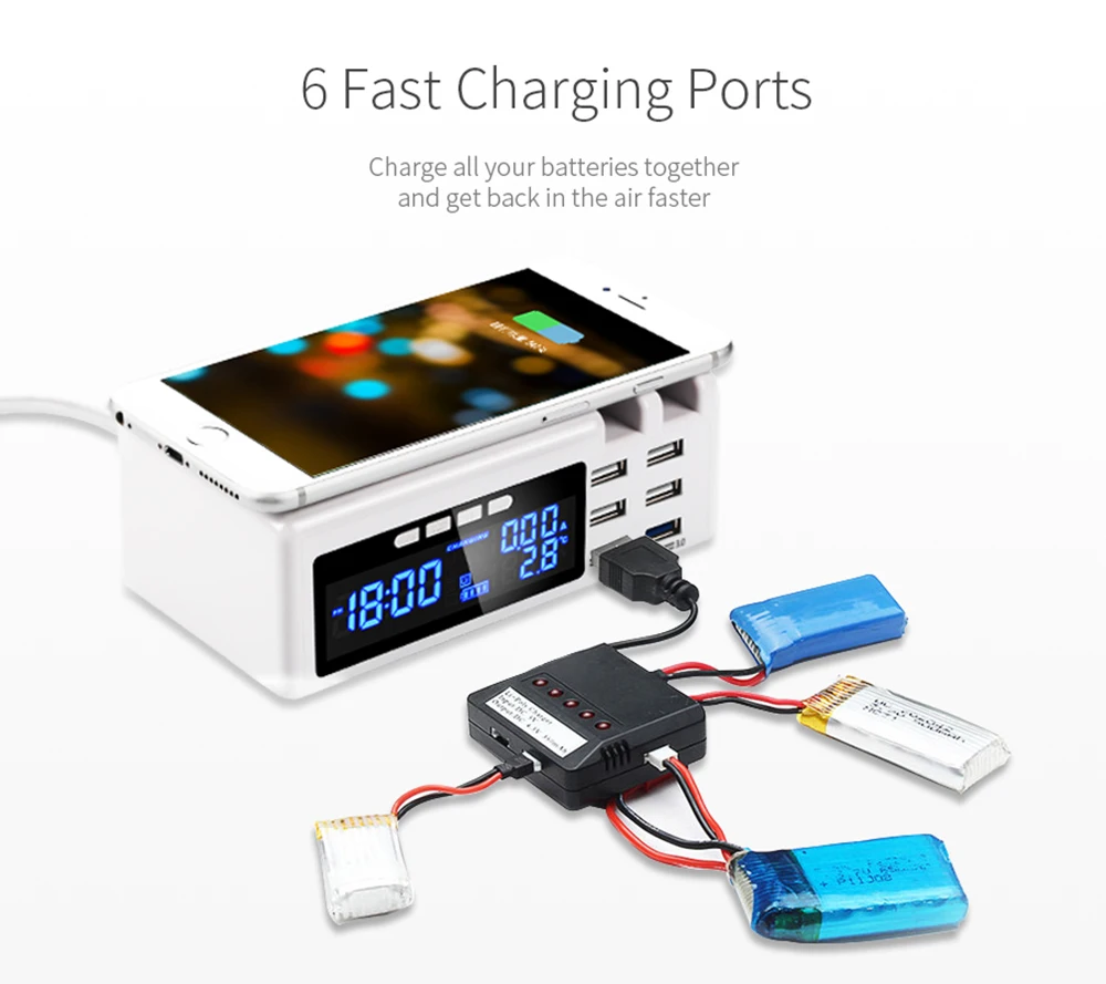 SCOMAS 48 Вт 3 в 1 6 портов USB умная розетка мульти домашний дорожный настенный адаптер питания с ЖК QC3.0 Быстрая зарядка+ Беспроводное зарядное устройство