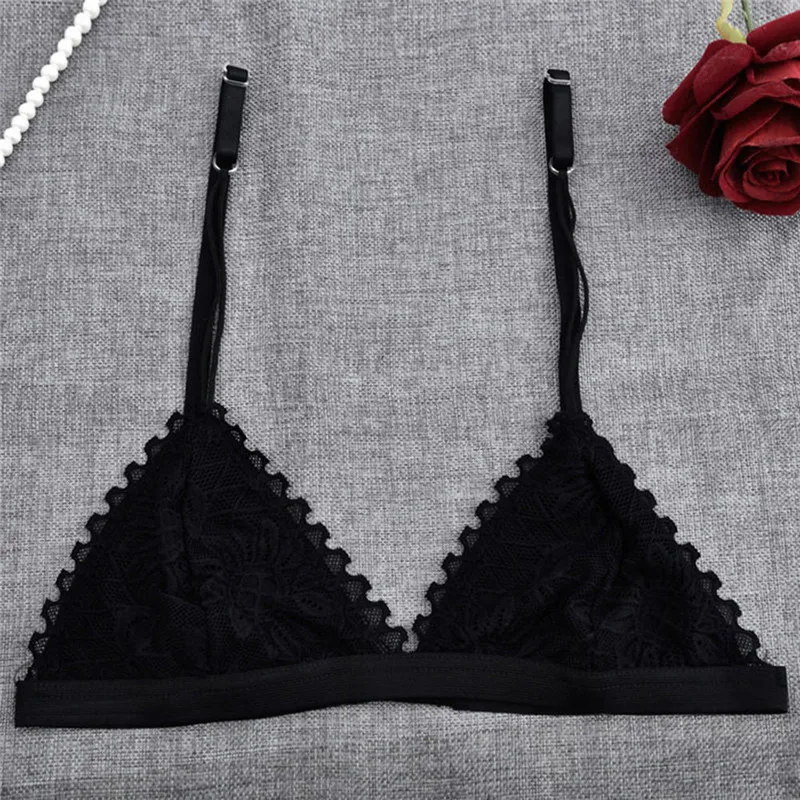 

Hot Women's Sexy Slim Floral Sheer Lace Triangle Bralette Bra Crop Top Bustier Unpadded Mesh Lined