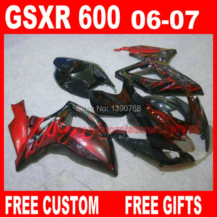 Пластиковый обтекатель комплект для SUZUKI K6 GSXR 600 750 2006 2007 красный пламя в черном