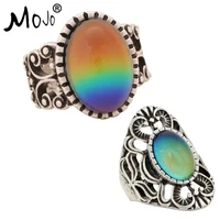 2pcs antique silver plated color changing mood rings changing color temperature emotion feeling rings set for womenmen 003 013