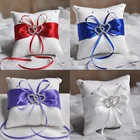 Прямая доставка Европейский Свадебный декор кольцо Подушка Двойное сердце белый красный синий лента ручной работы бант Стразы праздвечерние чные атрибуты