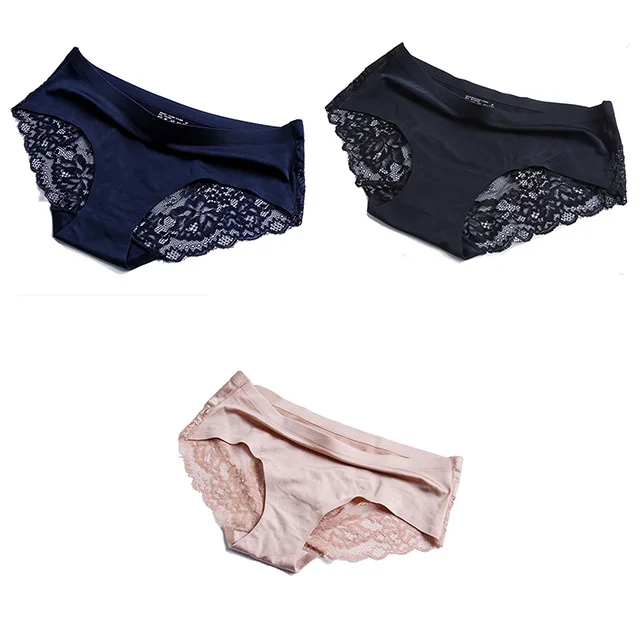 navy black skin Женские трусики, кружевное женское нижнее белье, бесшовные трусики, сексуальные трусики, средняя посадка, шелковые трусы, хлопок, промежность, трусы, Прямая поставка - Цвет: navy black skin