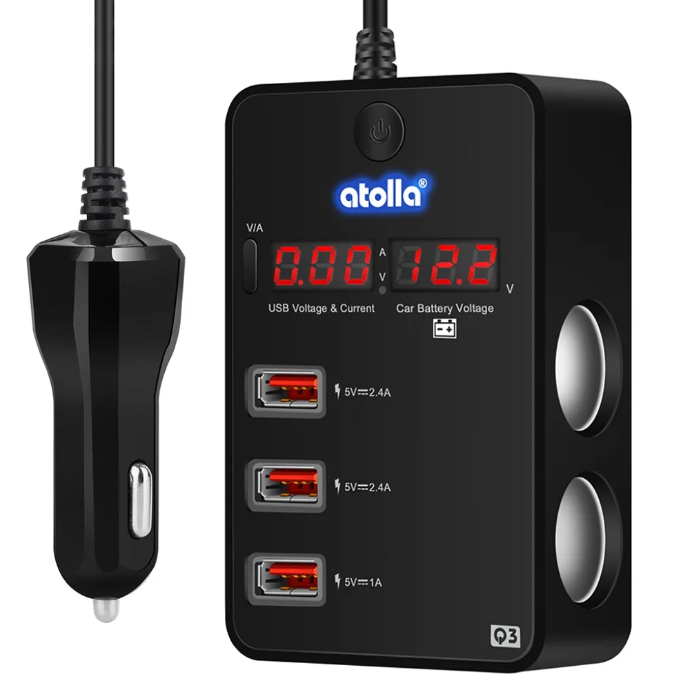 Car charger Atolla usb 3,0 концентратор разветвитель автомобильное зарядное устройство 120 Вт 12 В/24 В автомобильный прикуриватель до 3 USB зарядное устройство адаптер+ 2 прикуривателя - Цвет: Car charger