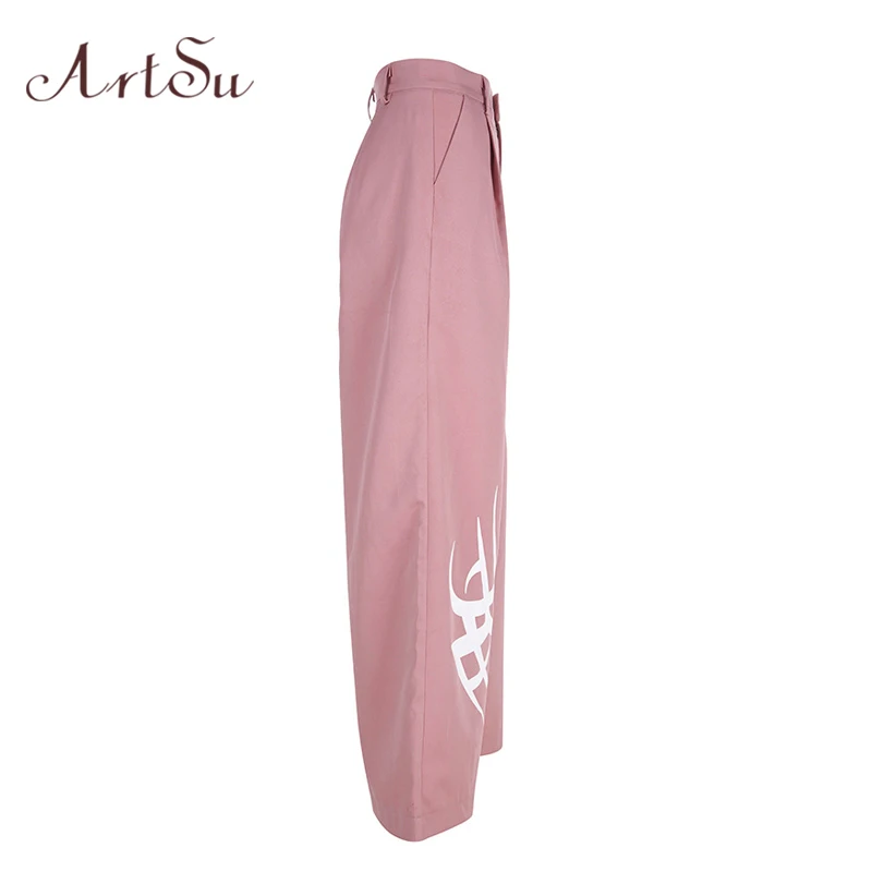 Женские широкие брюки ArtSu черные и розовые уличные с высокой талией длинные