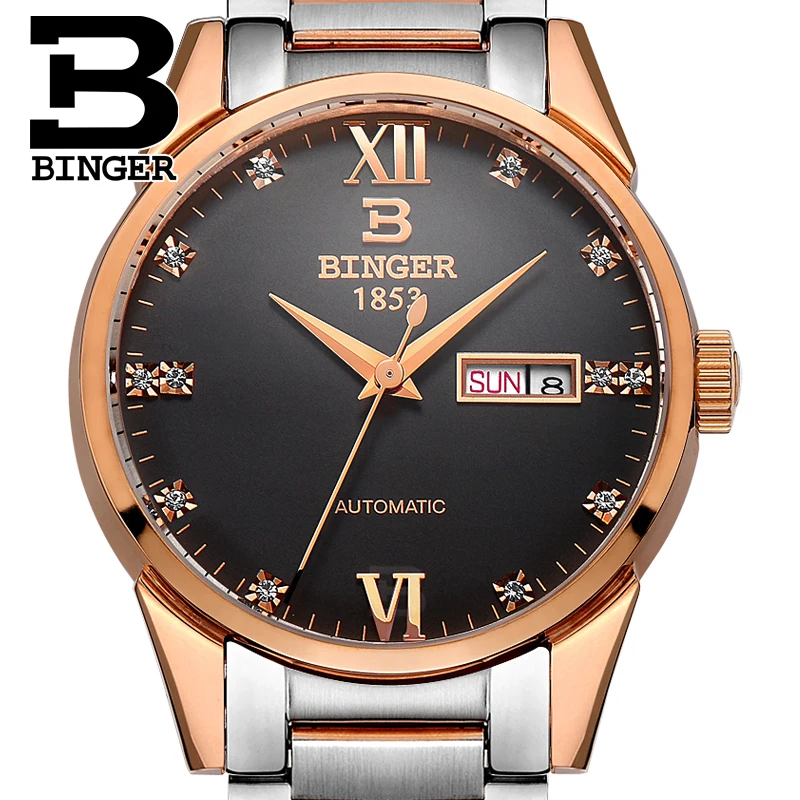 

Switzerland Luxury brand Men's Wristwatches BINGER Automatic Mechanical Watches full steel waterproof Diamond Clocks B1128-3