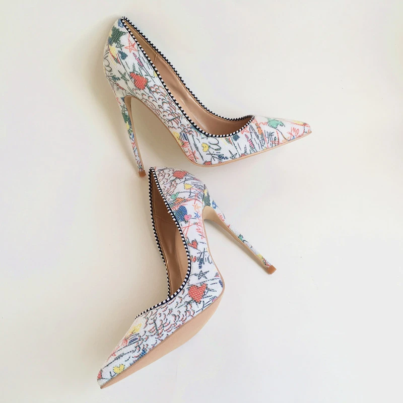 

BuonoScarpe Sexy Printed Color High Heel Pumps Shallow Mouth 12cm Heels Shoes Stiletto Thin Heels Shoes Women Brand High Heels