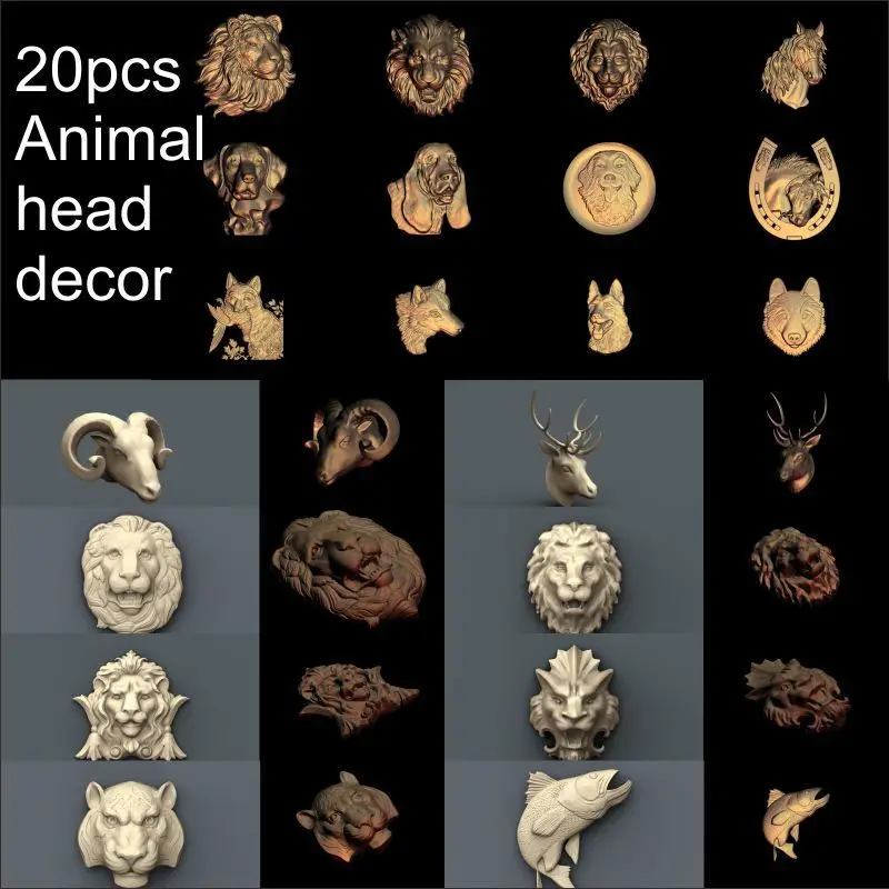 20 шт. украшение головы животного 3d модель STL рельеф для ЧПУ формат животных