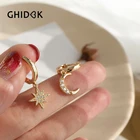 GHIDBK золотые крошечные серьги-кольца с фианитами, звезда и луна, асимметричные серьги-кольца с маленькими звездочками и фианитами, очаровательные серьги, уникальные изящные кольца Huggie