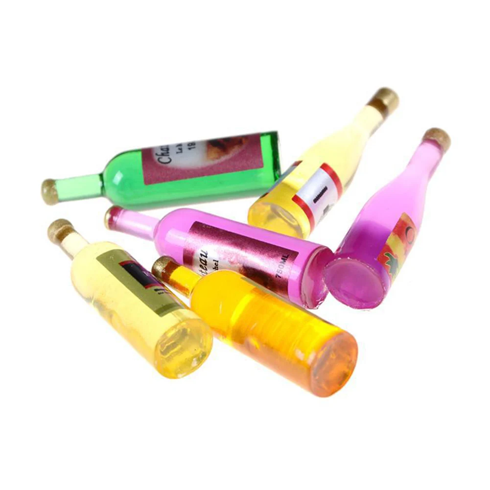 6Pcs/Set 1/12 Miniature Colourful Wine Bottles Dollhouse Kitchen Accessories |