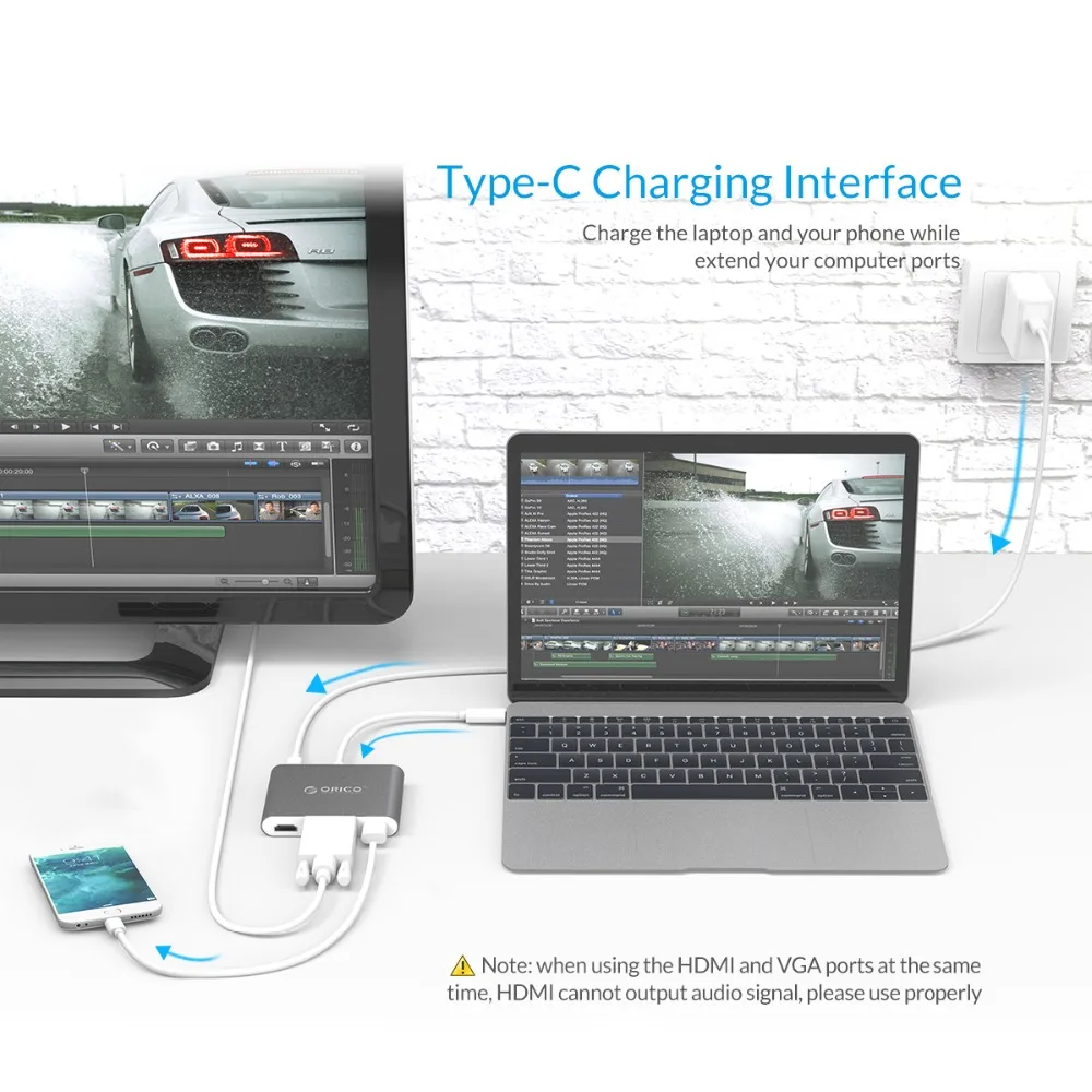 ORICO usb-хаб USB C к HDMI RJ45 VGA type-C PD адаптер для Mac/samsung Galaxy/huawei type C USB 3," концентратор