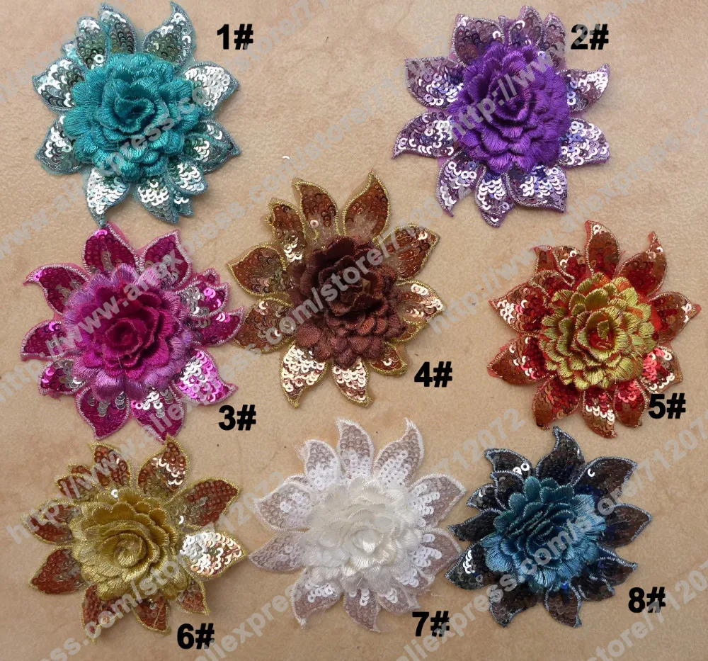 

30PC/lot 8color high quality sparkling sequins handmade 3D flowers diy skirt/wedding dress decoration accessories 8cm diameter