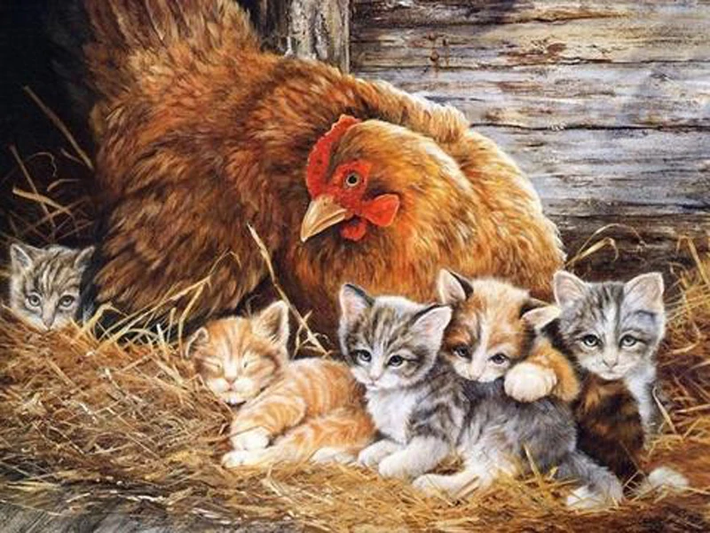 GLymg ремесло картина мама курица и ребенок котенок Diy Алмазная вышивка Стразы