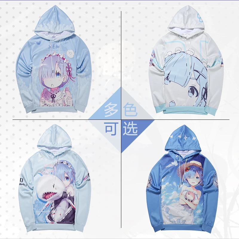 Аниме Толстовка Re: zero Kara Hajimeru Isekai Seikatsu Rem Ram Косплей с капюшоном полноцветный