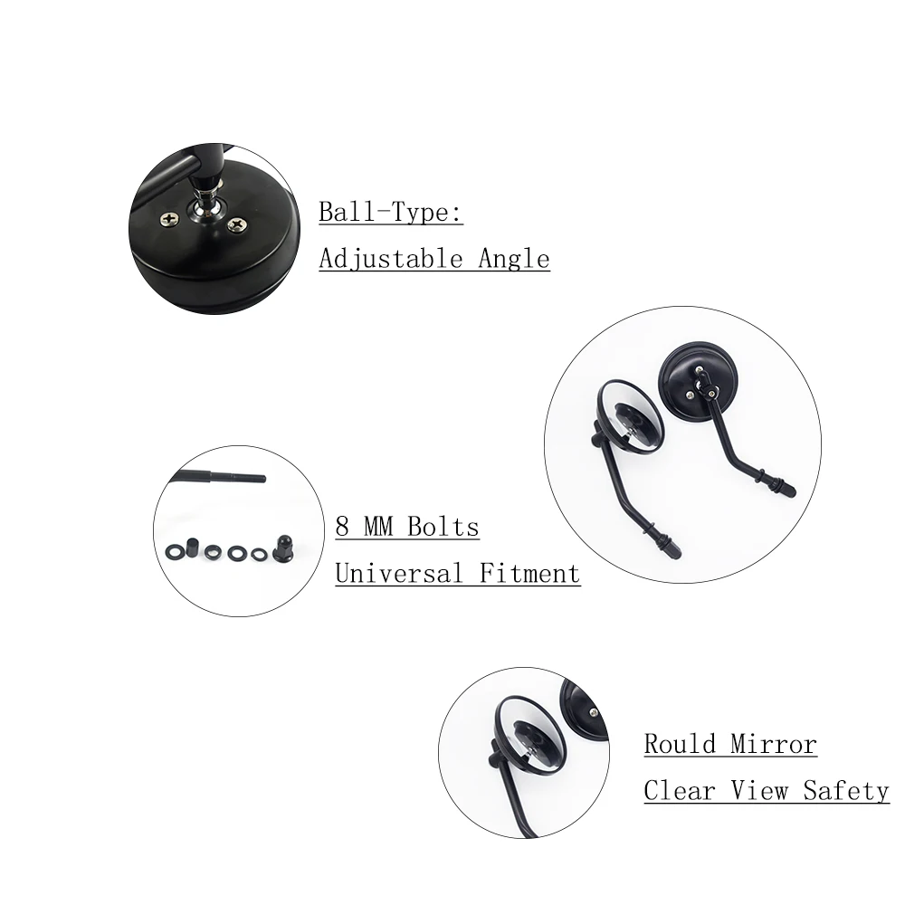 Классические черные хромированные мотоциклетные зеркала 8 мм резьба зеркало