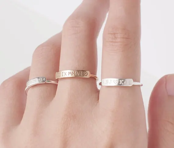 

customized bar ring stackable name ring wedding ring engagement personalized Christmas gift birthday gift name initials