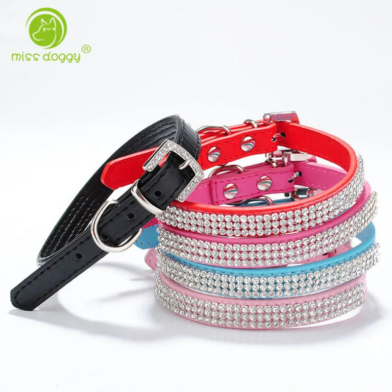 Rhinestone Puppy Dog Cat Collars Bling Collar for Small Medium Breeds 3 Rows Neck Strap XS S M L Free&ampDrop shipping | Дом и сад