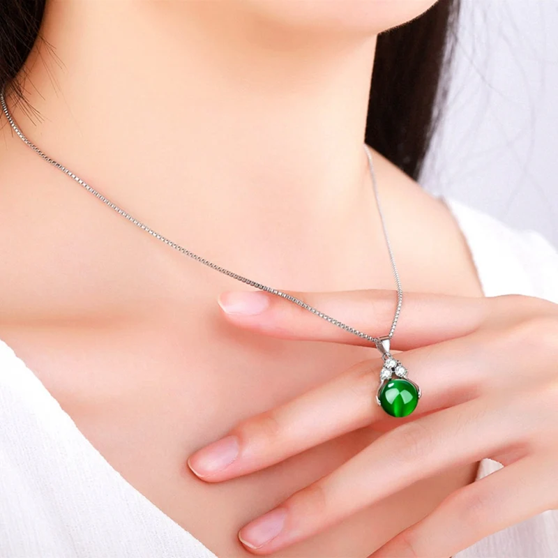 2019 Fashion Natural Green Stone Transfer Ball Beads Pendant Necklaces Long Link Chain Crystal Women Jewelry Gifts | Украшения и