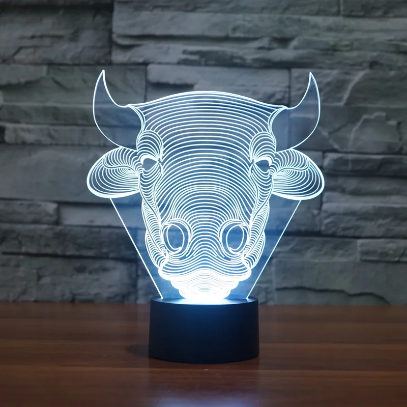 Новый креативный мультяшный бык ночник и лампа 3D LED акриловая цветная