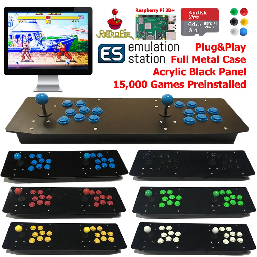 Настольная аркадная Ретро игровая консоль для двух игроков Raspberry Pi 3B акриловая