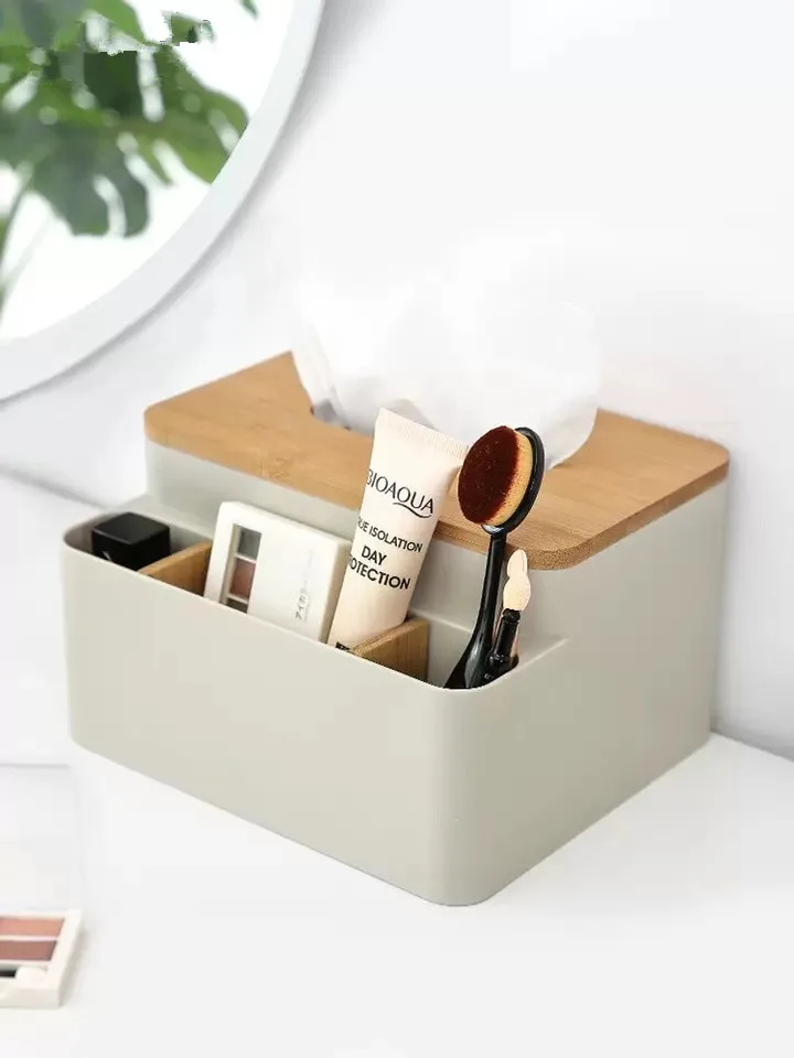 

Simple Stylish Plastic Tissue Box Bamboo Desktop Napkin Holder Case Home Kitchen Storage Box