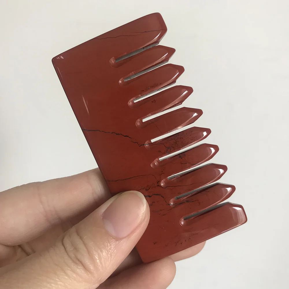 8cm red jasper New Design Natural Various Crystal Dream Amethyst Rose Quartz Black Obsidian Lapis Lazuli Red Jasper Massage Comb for Beauty SQ - Цвет: 8cm red jasper
