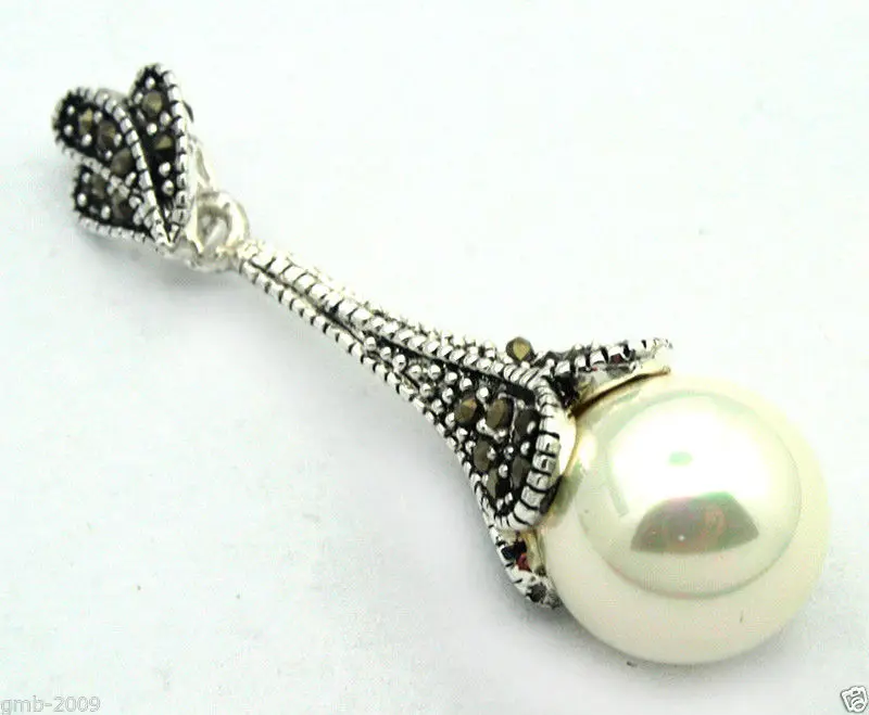 Редкий винтажный натуральный 12 мм Белый жемчужный марказитовый кулон из ракушек