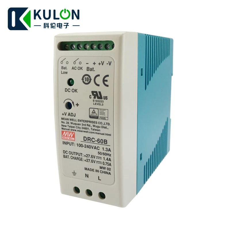 Оригинал MEAN WELL DRC 60B 60 Вт 24 30 в AC/DC meanwell блок питания на din рейке с зарядным
