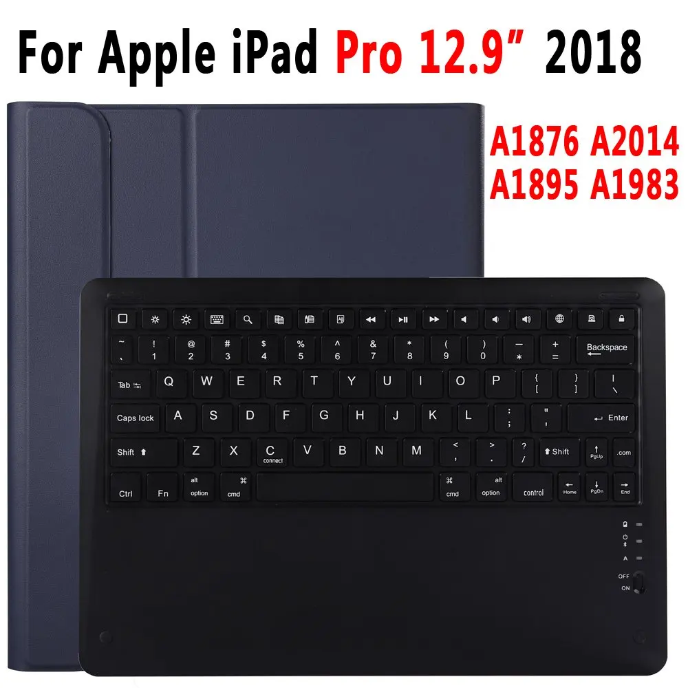 Синий Чехол для клавиатуры для Apple iPad Pro 12,9 A1876 A2014 A1895 A003 тонкий кожаный чехол Bluetooth клавиатура с карандашом - Цвет: Синий