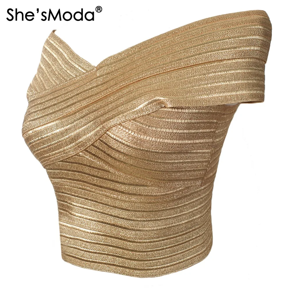 Роскошные золотые бандажные облегающие женские укороченные топы She'sModa с