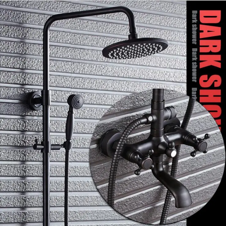 Черный латунный Смеситель для ванны и душа с двумя ручками|shower faucets|bath and shower