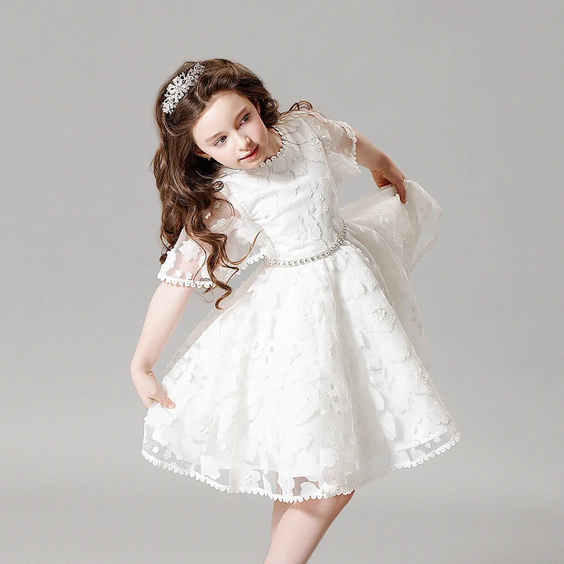 Fashion White Princess Dress For Weddings Summer 2017 Half Flare Sleeves Toddler Girls Dresses for Party Children Clothes P18 | Детская