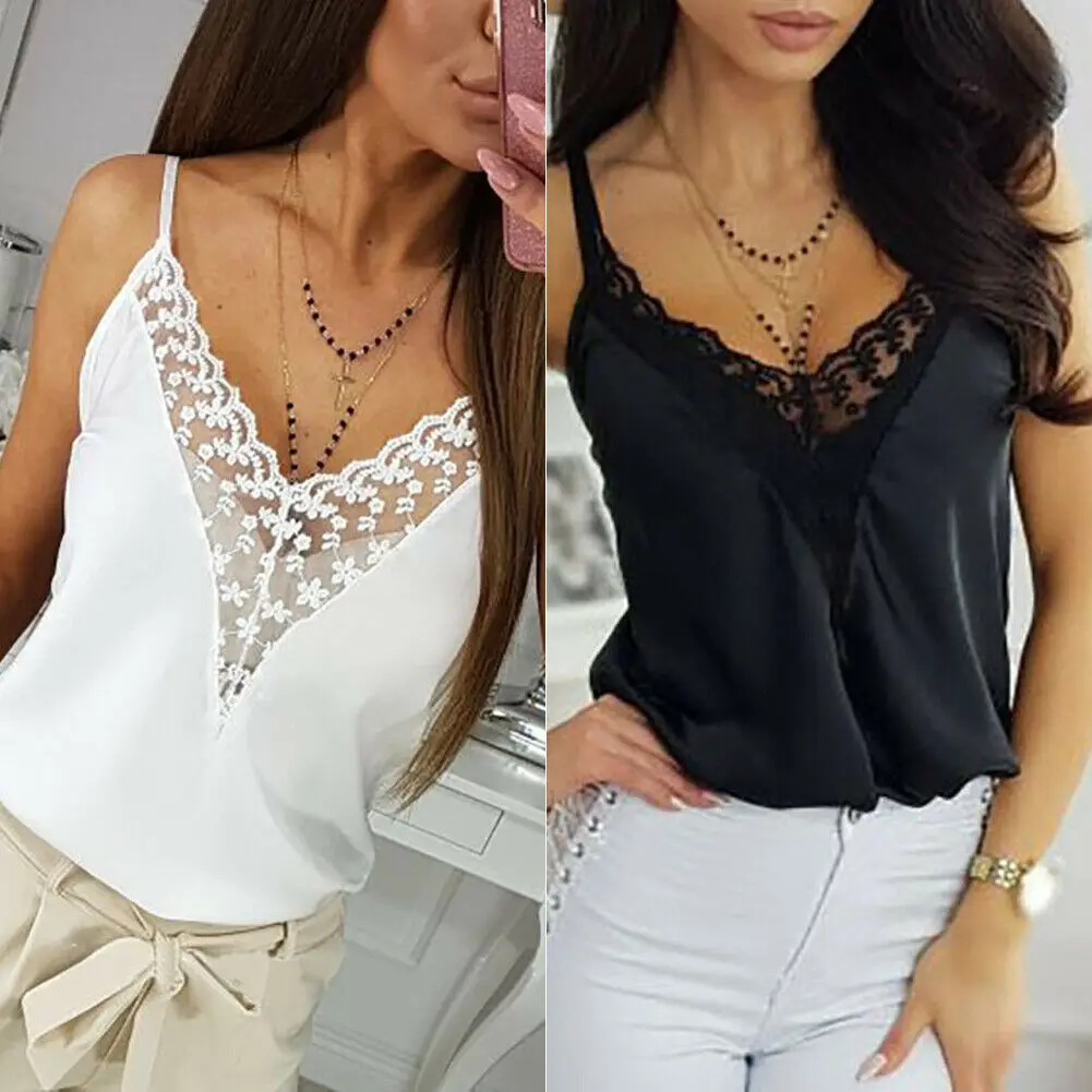 Женская кружевная майка с V образным вырезом|Топы| |