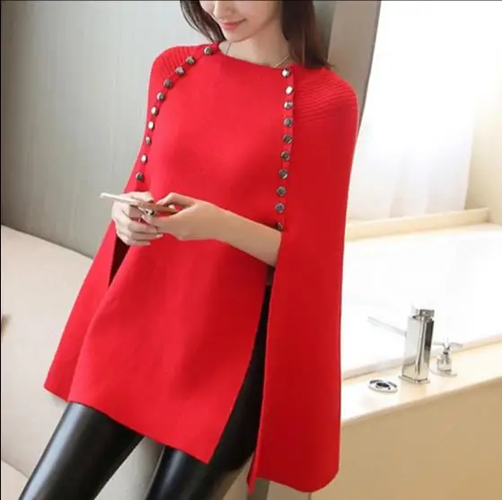 2018 autumn winter fashion white Runway black ponchos and capes loose pullovers long knitted wool sweater women christmas RQ303 | Женская