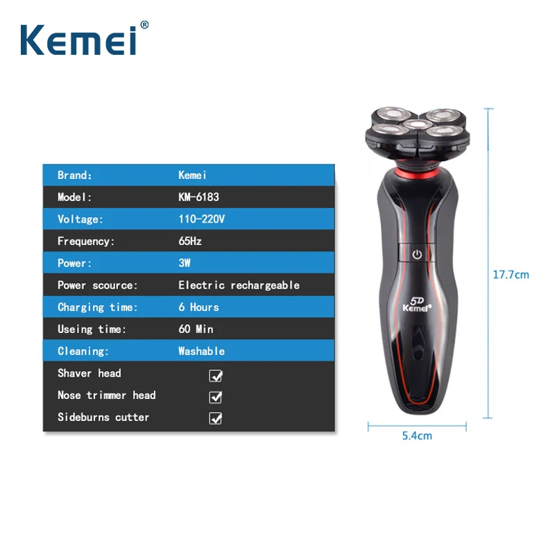 Kemei 5D плавающая электробритва 5 лезвий головки Электрический бритвенный