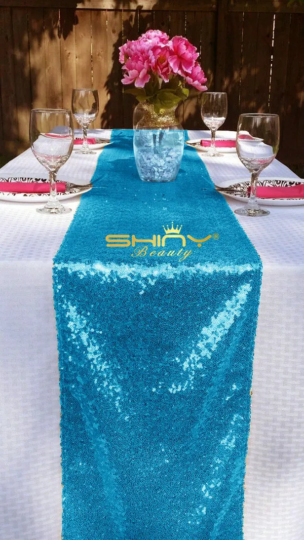 Shinybeauty Бирюзовый блесток Настольная дорожка 1" x 120" блесток Настольная дорожка оптом для дома вечерние/свадьба/отель/ события-r