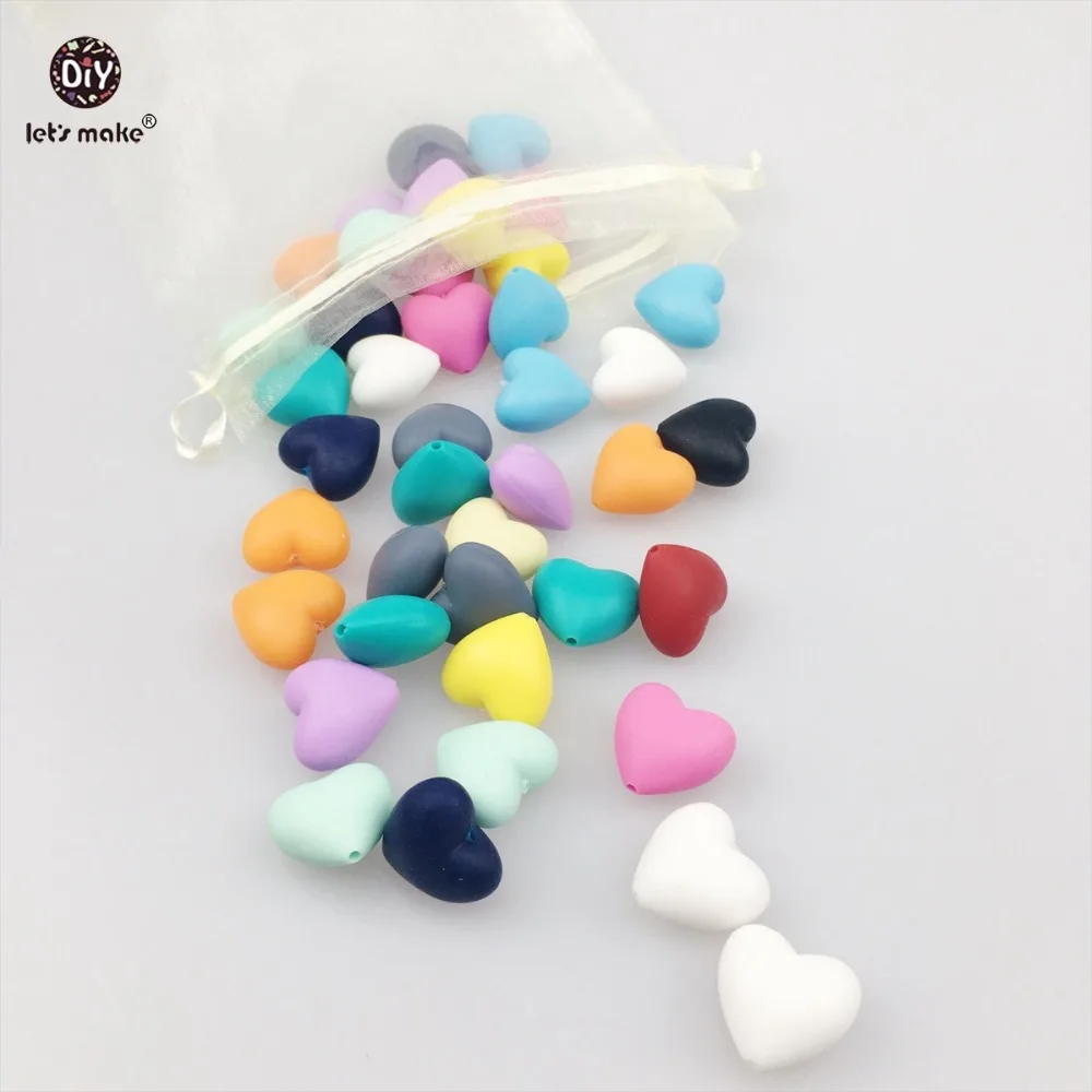 Let's Make 300pc Silicone Beads Mix Color Heart Shape DIY Necklace Bracelet Teething Child Nursing Gym Toys Baby Teether 20mm