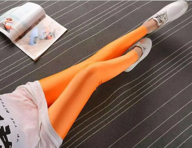 K036 Orange VIIANLES, летние блестящие леггинсы, неоновые леггинсы для тренировок, эластичные шелковые тянущиеся обтягивающие штаны, большой размер, леггинсы для фитнеса - Цвет: K036 Orange