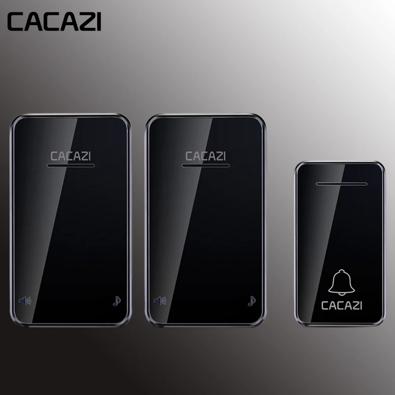 black1x2 Водонепроницаемый Домашний Беспроводной дверной звонок CACAZI с автономным питанием, 200 м, пульт дистанционного управления, без батареи, светодиодный светильник, звонок-кольцо, ЕС вилка 48 - Цвет: black1x2