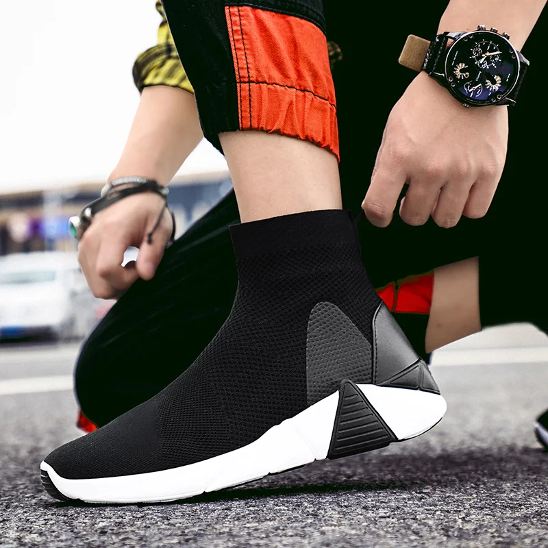 High Top Sock Shoes Men Casual Sneakers Ins Hot Sell for Flat Loafers Light Breathable Fashion | Обувь