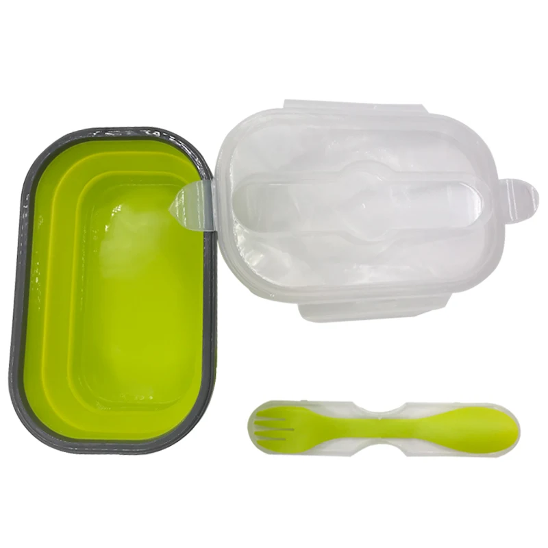Зеленый Silicone Bento Lunch Box Food Container Food Storage Collapsible Portable Container Lunch Food Box For School kids Outdoors - Цвет: Зеленый