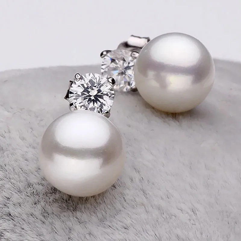 Серьги гвоздики 8 мм с натуральным пресноводным жемчугом|stud pearl earrings|pearl earrings925